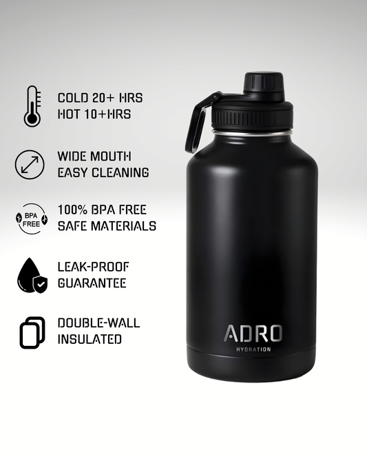 ADRO Large Metal Insulated Water Bottle - Black