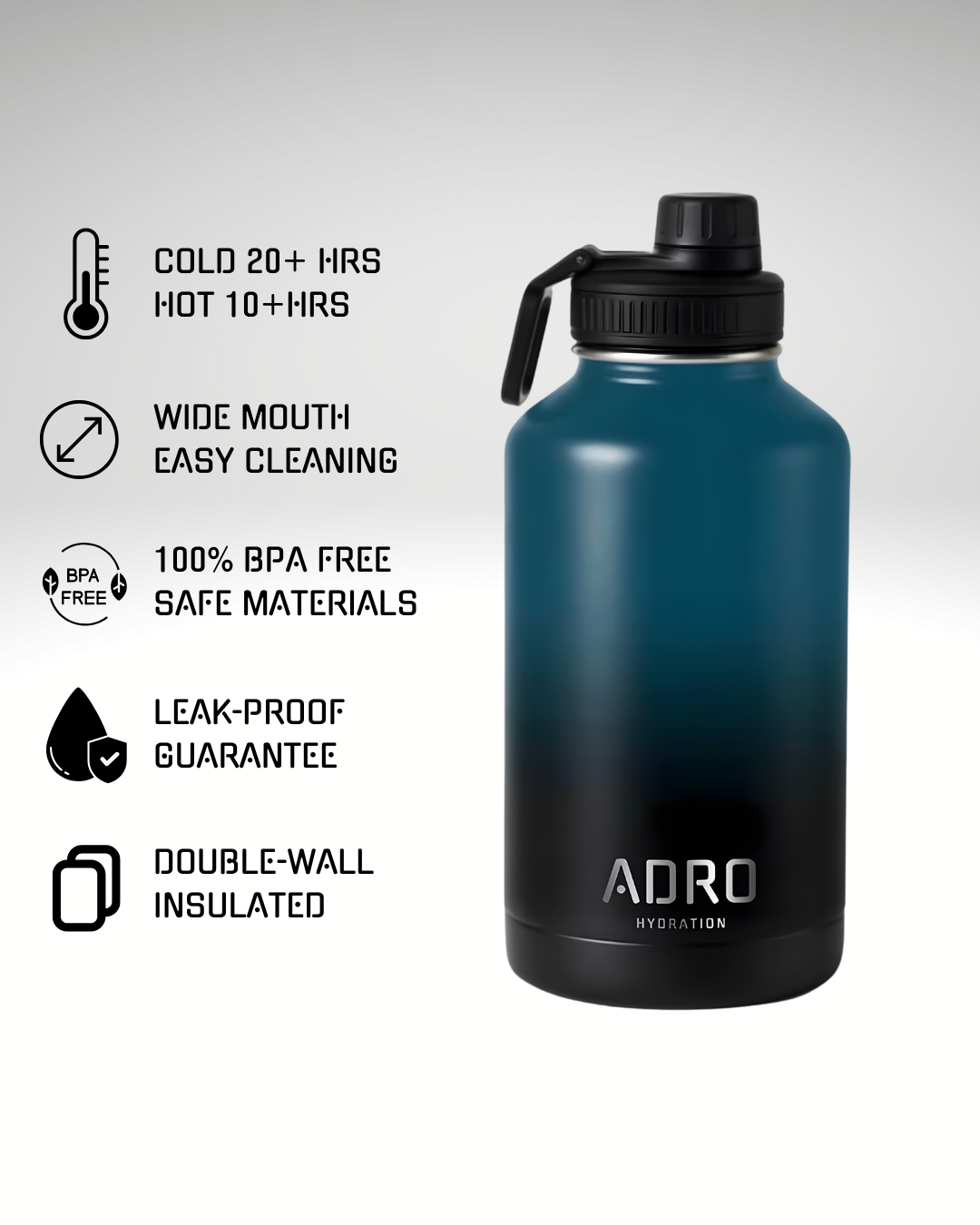 ADRO Large Metal Insulated Water Bottle