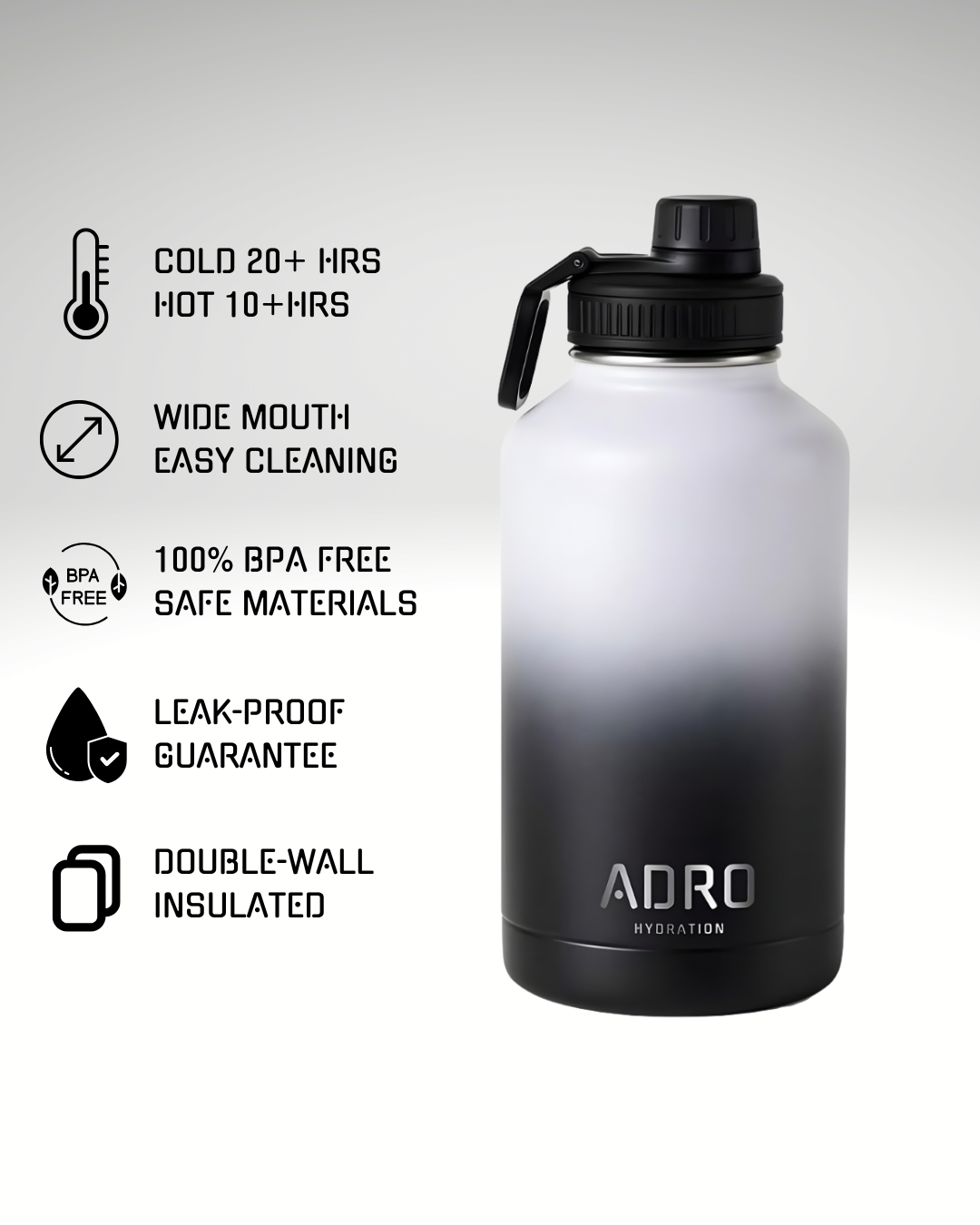 ADRO Large Metal Insulated Water Bottle